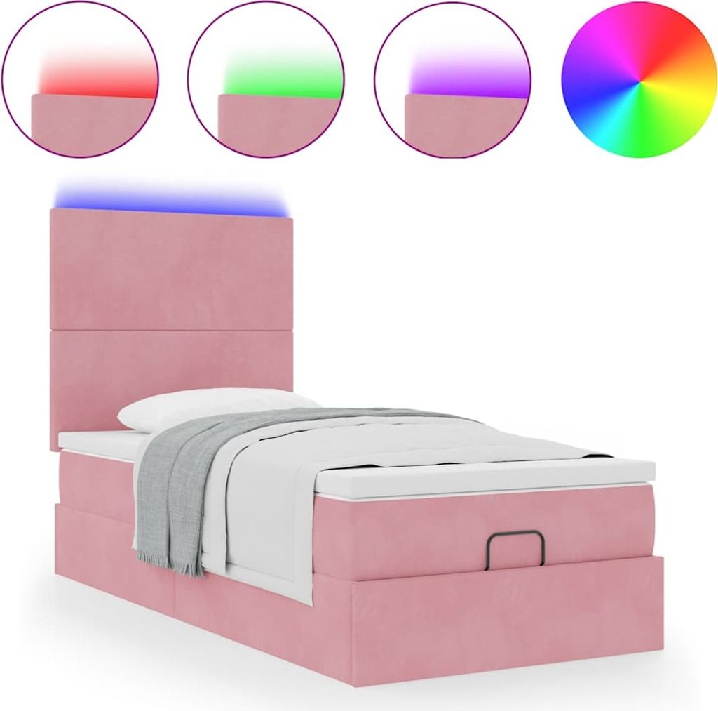 Ottoman-Bett mit Matratzen & LEDs Rosa 100x200 cm Samt