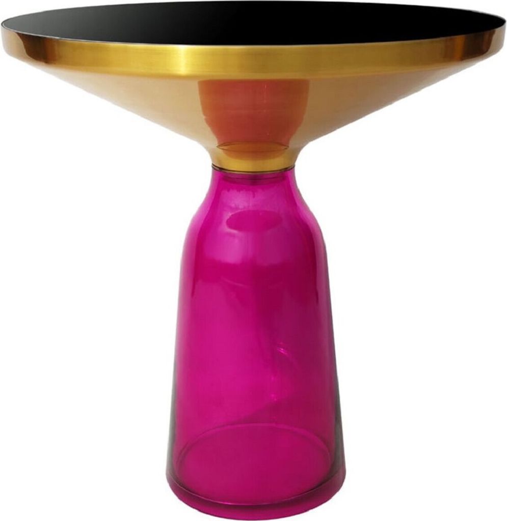Casa Padrino Luxus Beistelltisch Schwarz / Gold / Lila Ø 50 x H. 53 cm - Runder Glas Tisch - Wohnzimmer Möbel - Luxus Möbel