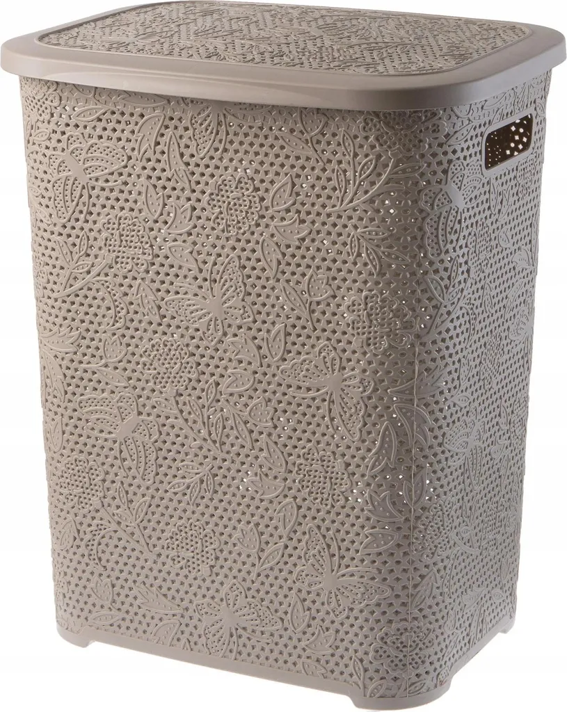 Panier à linge 55L en plastique PP avec couvercle - Modèle Gaia Beige