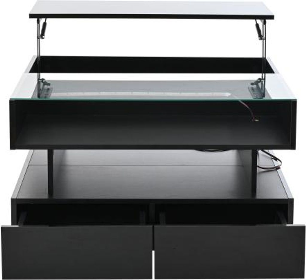 80x80x45cm Schwarz Couchtisch Hoehenverstellbar Verstecktem Stauraum 2 Schubladen Sofatisch LED Hochglanz Beistelltisch Wohnzimmertisch Gehaertetes...