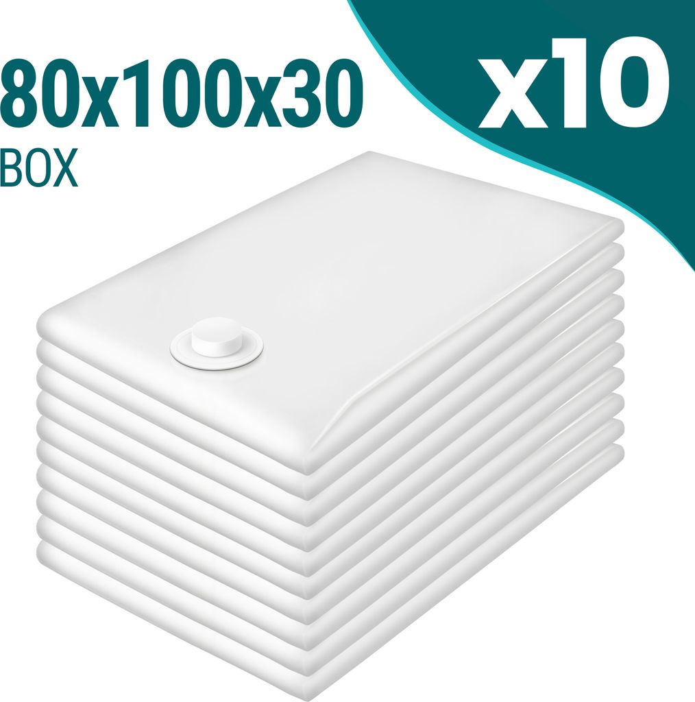 A stack of white vacuum seal bags with a valve on top.