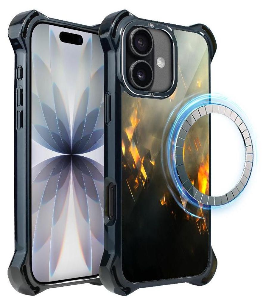 Schutzhülle für das iPhone 17, MagSafe-kompatibel, verstärkte Ecken, schwarz, Funken, Feuer