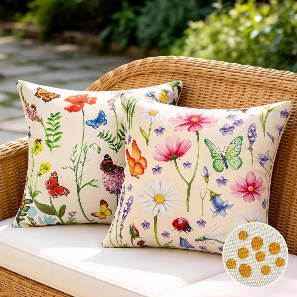 Kissenbezüge 40 x 40 cm, wetterfest und wasserdicht, für Gartenbänke und Sofas. Dekorative Kissen mit floralem Muster in Grün, 2er-Set.