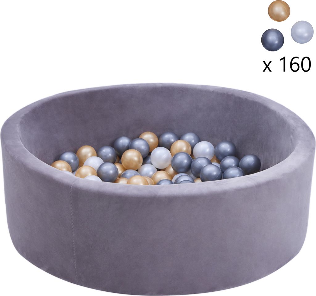 Sunny Boaz Bällebad für Kinder in Grau mit 160 Bällen | Bällepool samt rund für Kleinkinder ab 2 Jahren | Kinderbällebad aus PE 100 % BPA-frei |