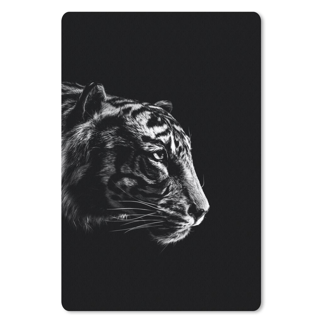 MuchoWow Mauspad Mousepad Kopf eines Tigers auf schwarzem Hintergrund - schwarz und weiß 18x27 cm - Mousepads - Maus Mat - Pad - Mausunterlage