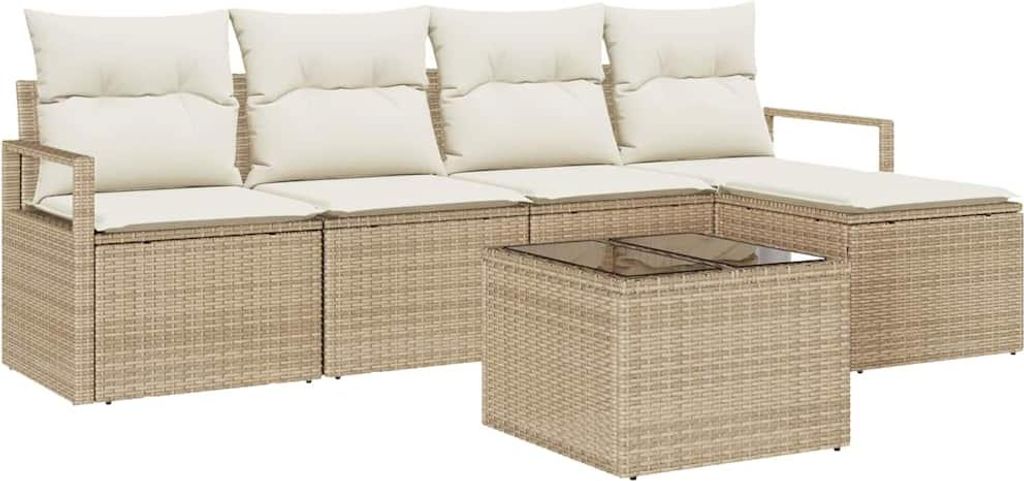 vidaXL Sofa Set mit Kissen 6 pcs Beige und Creme Poly-Rattan