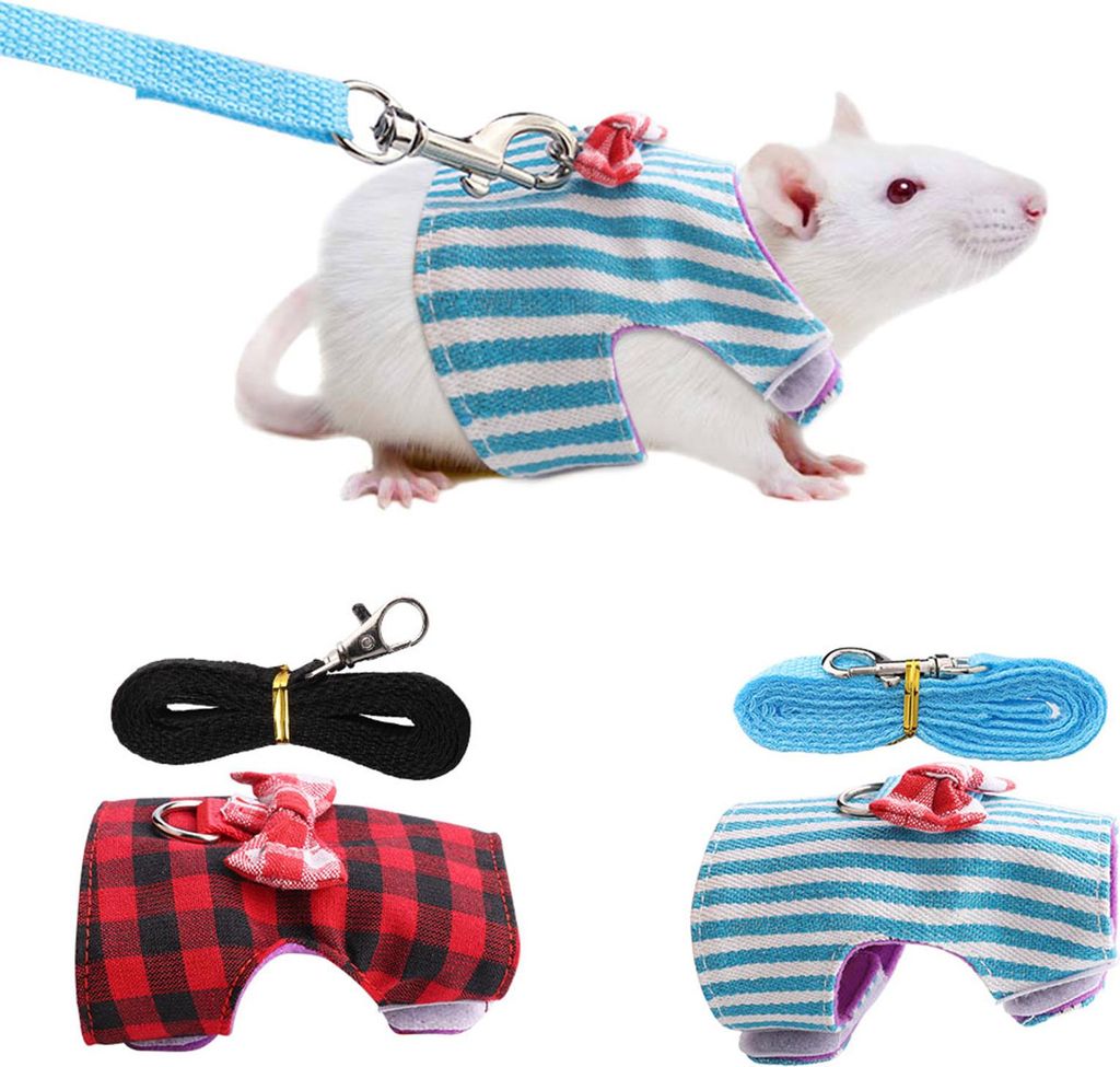 Kleine Tiere Traktionsseil Brustgurt rotes Gitter blaue Streifen 2 Teile
