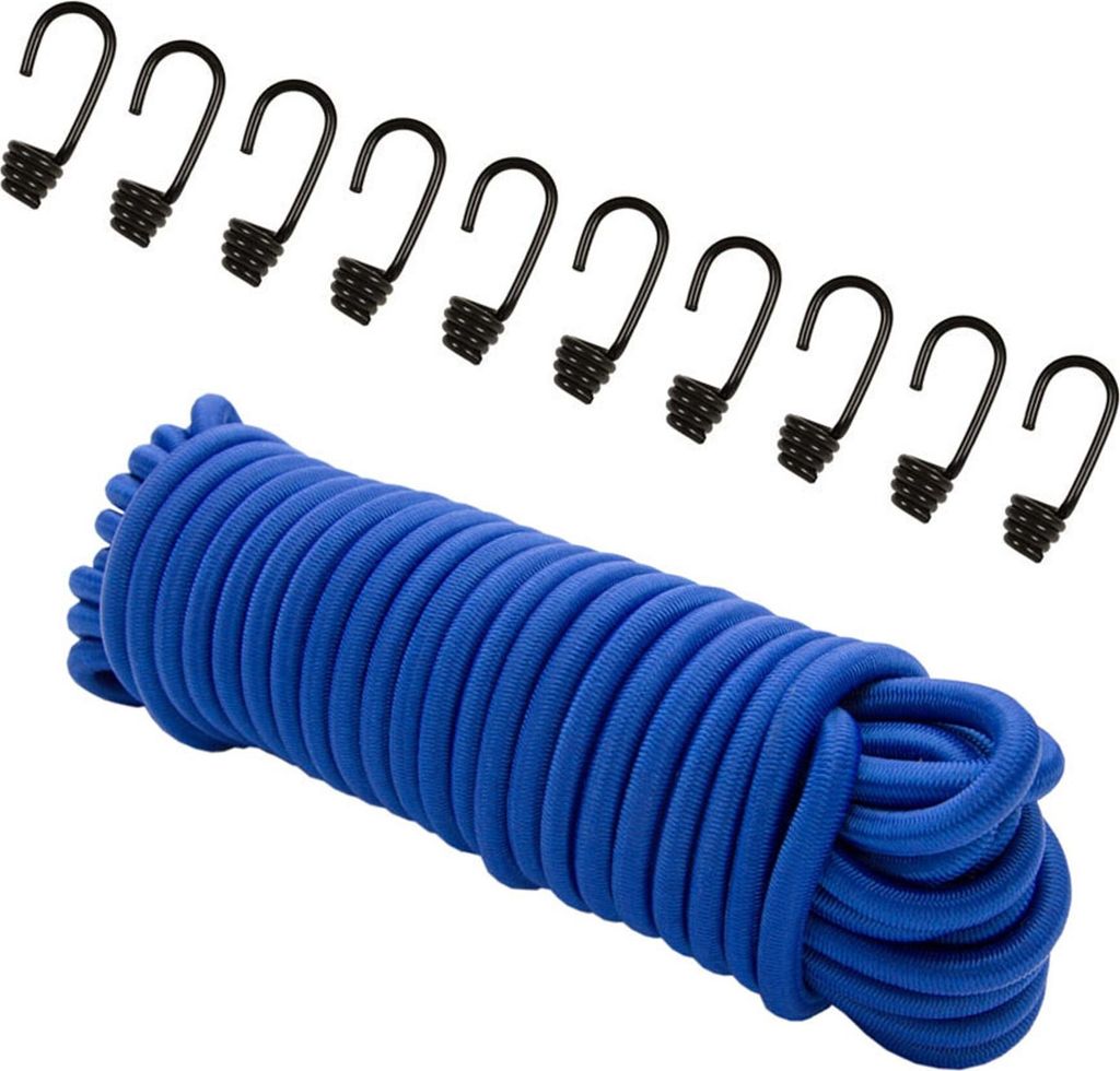 Dreamprint Expanderseil 20 m Blau 8 mm Gummiseil Spannseil mit 10 Spiralhaken