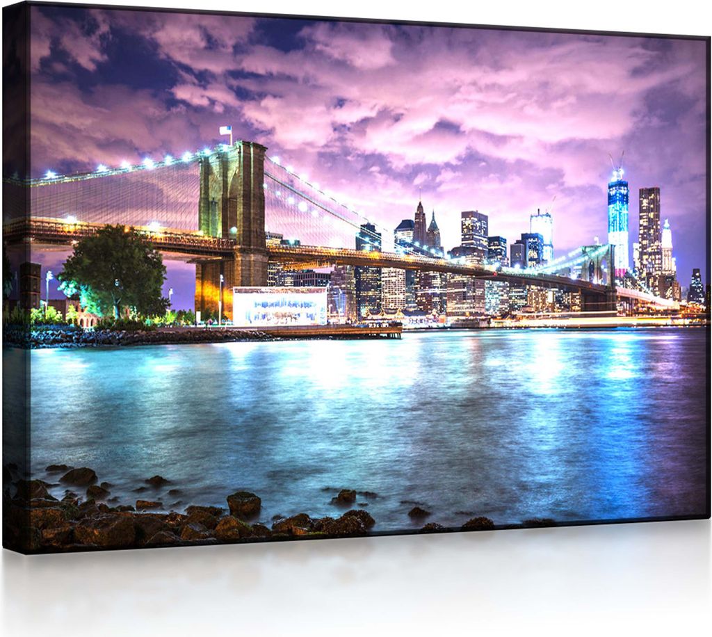 lightbox multicolor | Bild mit LED Hintergrundbeleuchtung | New York Skyline mit Brooklyn Bridge | 80x60 cm | front lighted