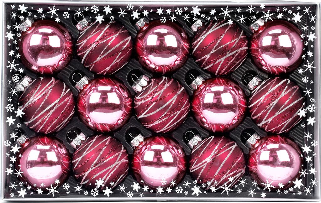 Weihnachtskugeln Streifen Mix Glas 6cm, 15er Set, Produktbild 