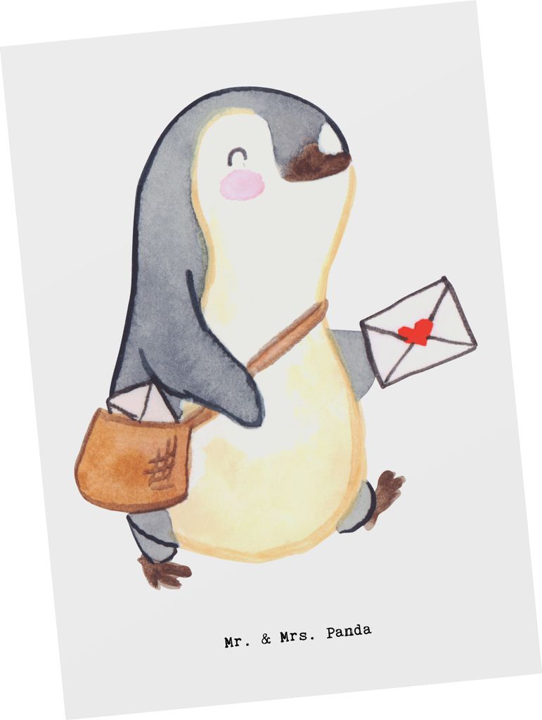 Mr. & Mrs. Panda Grußkarte Postbote Herz - Weiß - Geschenk, Ansichtskarte, Ansichtskarten, Nachricht, Postler, Postkarte, Liebe, Botschaft, Brief...