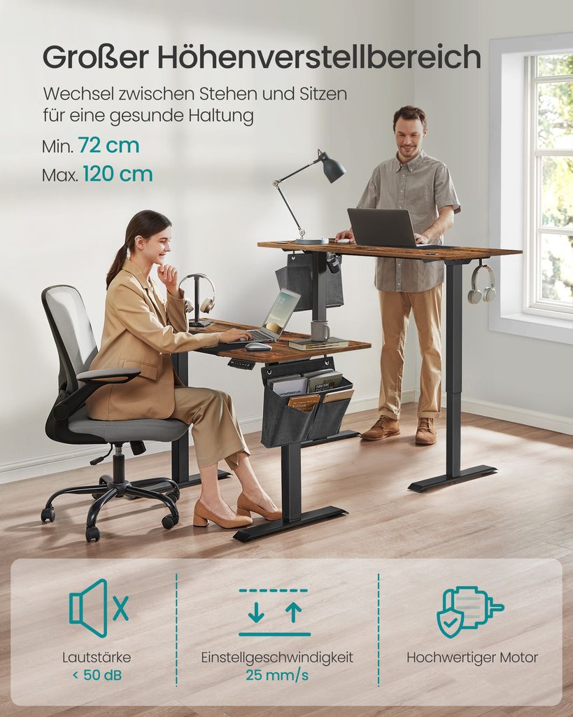 SONGMICS Výškově nastavitelný elektrický stůl 120 cm se 4 Obrázek produktu 4