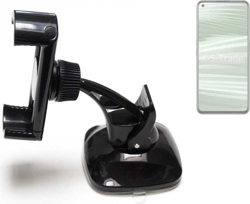 K-S-Trade kompakte Handy-Halterung Windschutzscheibe kompatibel mit Realme GT2 Armaturenbrett schwarz Autohalterung KFZ Halter Scheiben-Halterung