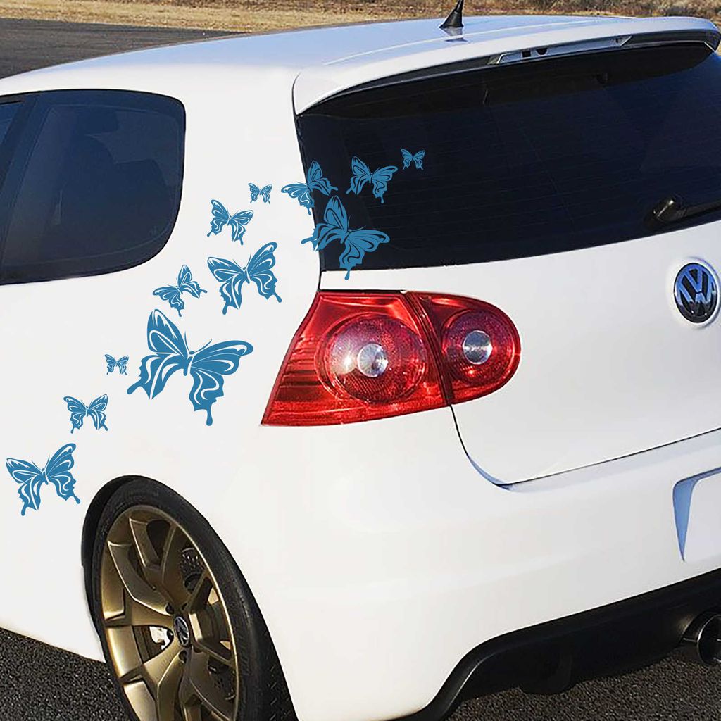 Aufkleber - 14-teiliger "Butterfly" Autoaufkleber-Bogen 60cm x 30cm hellblau - Tuning Carystyling Heckscheibe Auto