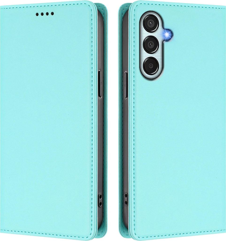 Handyhülle für Samsung Galaxy M52 5G, Kunstleder Klapphülle Stoßfeste Magnetische Hülle mit Ständer Türkis