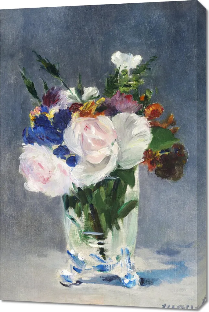 Decorazione Parete Manet: Quadro 60x90 Fiori in Vaso Cristallo Elegante