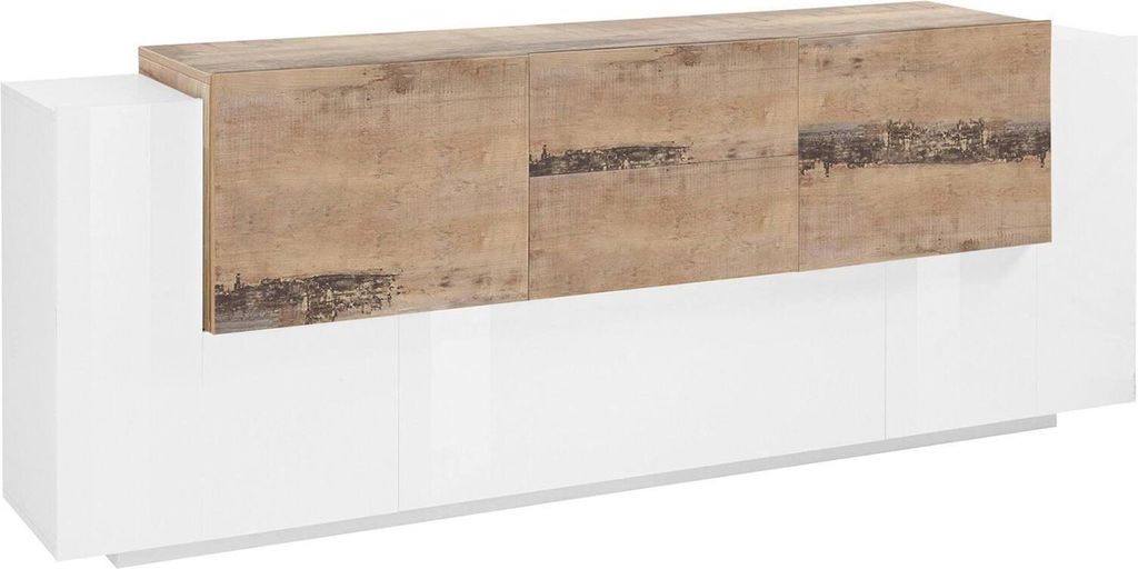 Kommode Cesare, Küchen-Sideboard mit 5 Türen und 2 Schubladen, Wohnzimmer-Buffet, Küchen-Sideboard, 100 % Italy, cm 220x45h86, glänzend weiß ...