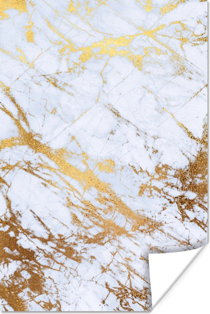MuchoWow Poster Marmor - Gold - Weiß - Luxe - Marmoroptik - Glitzer 80x120 cm - Papierdruck