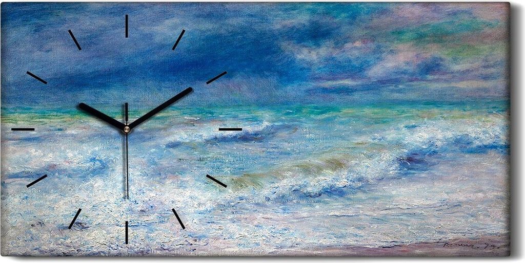 Wohnzimmer-Bild Leinwand Uhr 60x30 Gemälde Meer Wellen Himmel Wolken Kunst - schwarze Hände