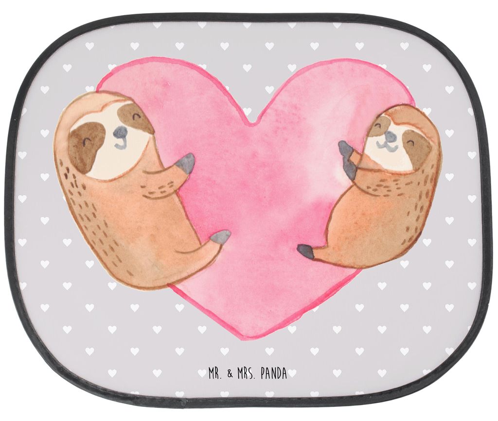 Mr. & Mrs. Panda Sonnenblende Auto Faultiere Herz - Grau Pastell - Geschenk, Sonnenschutz, für Freundin, Valentinstag, Autoscheibe, Autoscheiben, ...