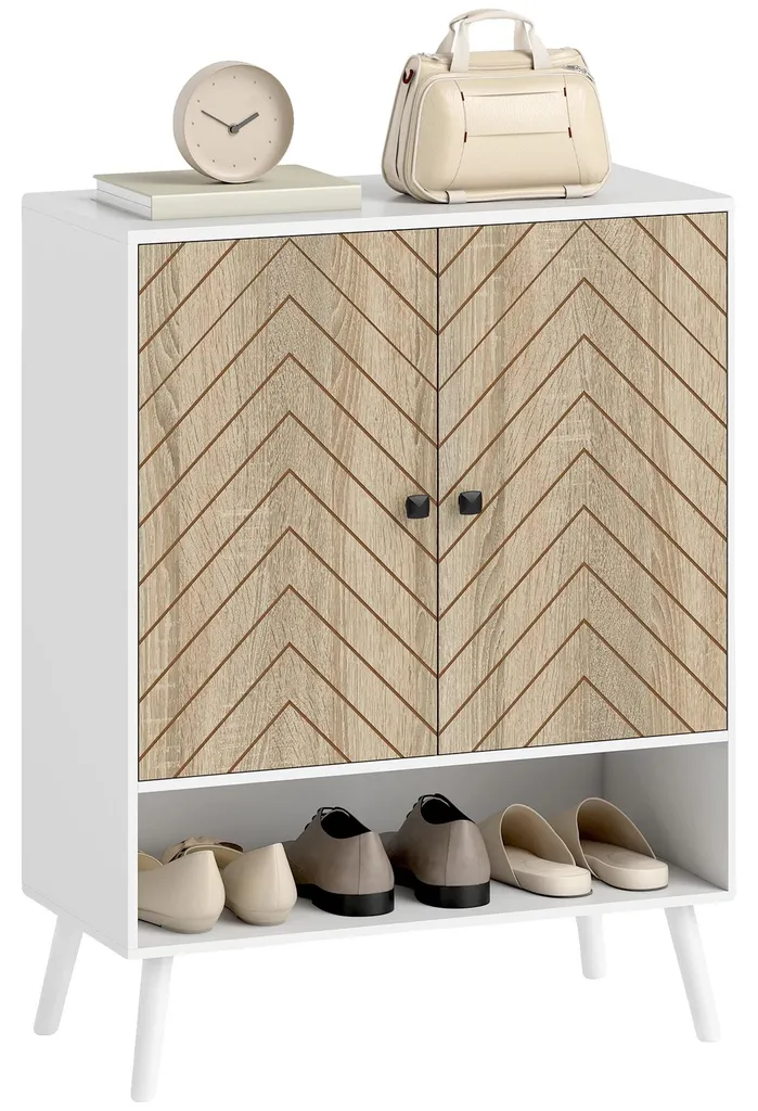 Meuble d'entrée pour chaussures 75cm, étagères réglables blanc et bois