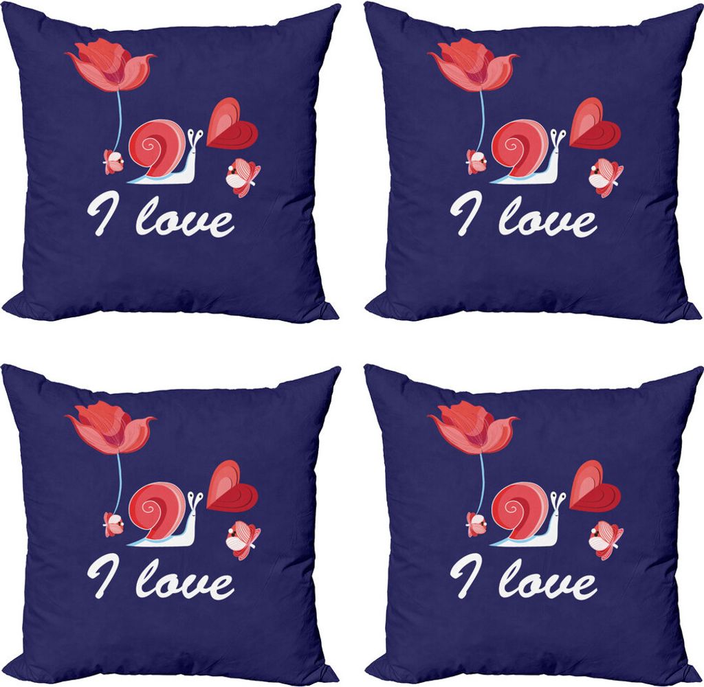 ABAKUHAUS Schnecke Kissenbezug Set (4 Stück), I Love Du bist mein Heim Thema, Moderner Doppelseitiger Digitaldruck, 40 cm x 40 cm, Dark Pink Indigo