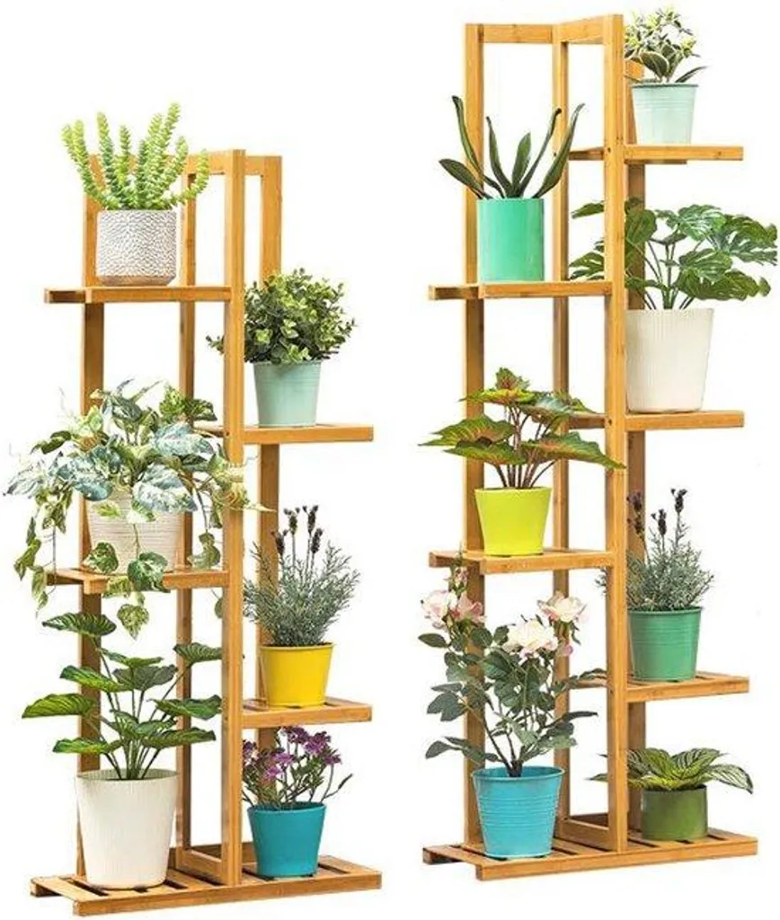 Étagère échelle 5 niveaux en bambou : meuble de rangement pour plantes