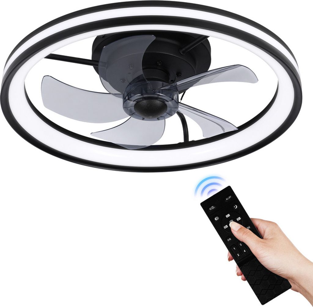 Aopunly 48CM Deckenventilator mit LED Beleuchtung und Fernbedienung Ventilator Lüfter Deckenlampe Schwarz