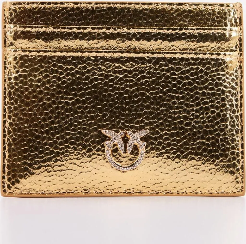 Porte-cartes Pinko Card Holder Simply Or en cuir pour femme élégante