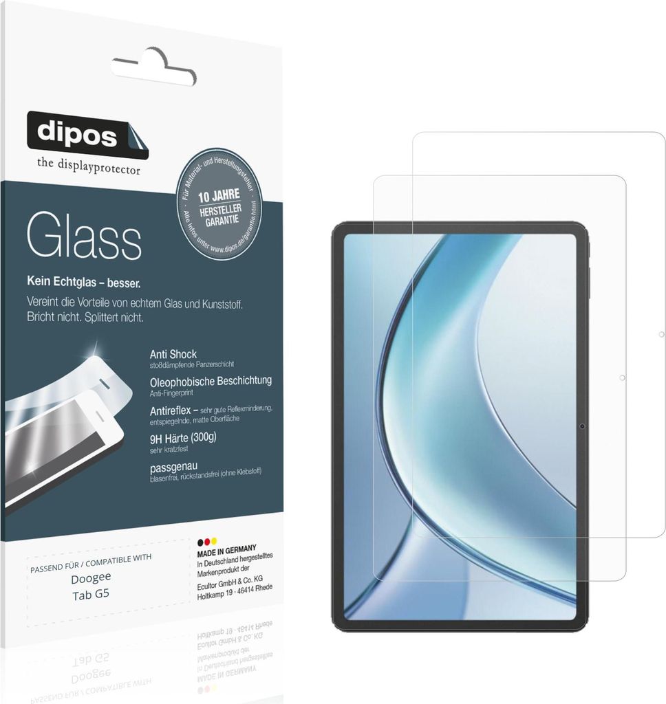 2x Schutzfolie für Doogee Tab G5 matt - Anti-Shock 9H Folie dipos Glass Kunststoffglas