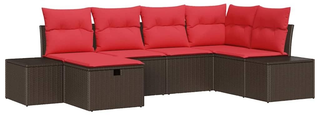 Gartensofa-set mit Kissen 6 pcs Braun Poly-Rattan