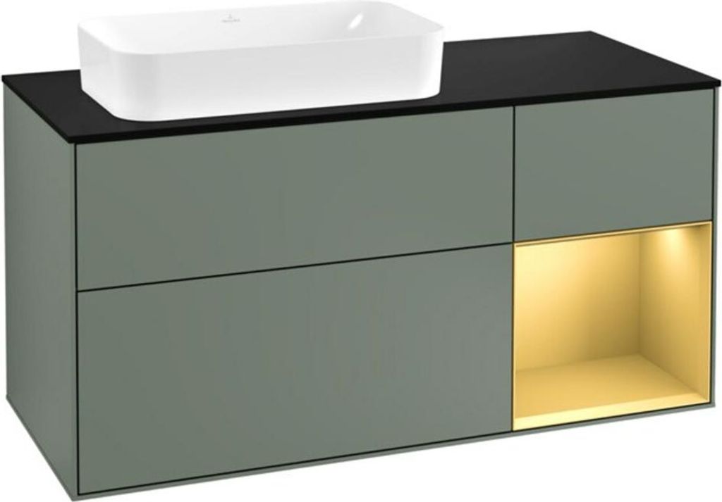 V&B Waschtischunterschrank Wandbeleuchtung Finion 120cm, Pl b m, Reg re gol m, Oli. m Lac
