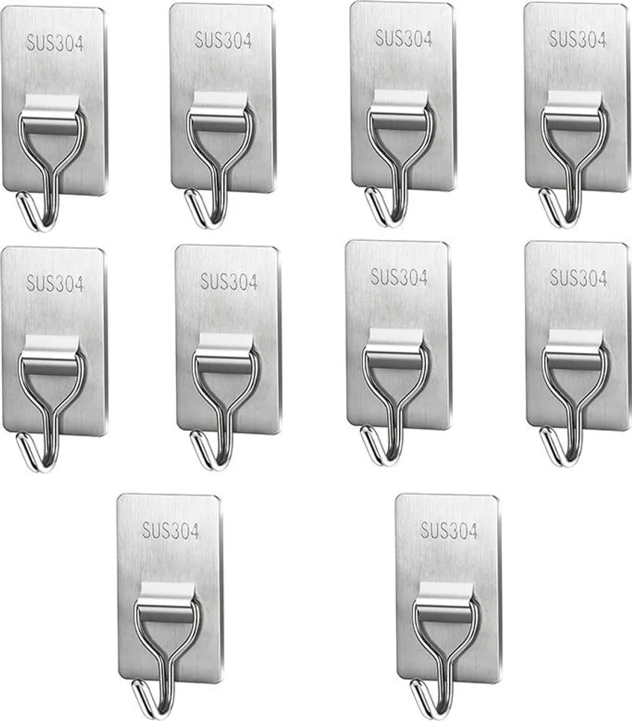 INF 10 Ganci Parete Acciaio Inox - Appendiabiti Adesivo Cucina Bagno