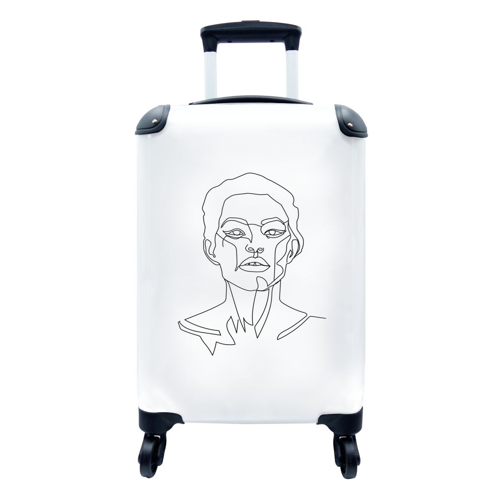 MuchoWow Koffer Handgepäck Trolley Rollkoffer Kleine Reisekoffer mit 4 Rollen - Strichzeichnung - Gesicht - Frau - Cabin Size < 55x40x23 cm & 55...
