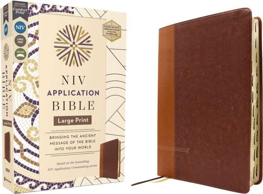 NIV Application Bible, Large Print, Leathersoft, Brown, Red Letter, Thumb Indexed, Comfort Print
