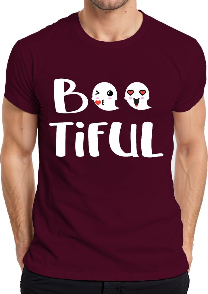 Boo Tiful Halloween Geister Niedlich Herz Emoji Geschenk Lustig Herren T-Shirt, Burgundy, XL