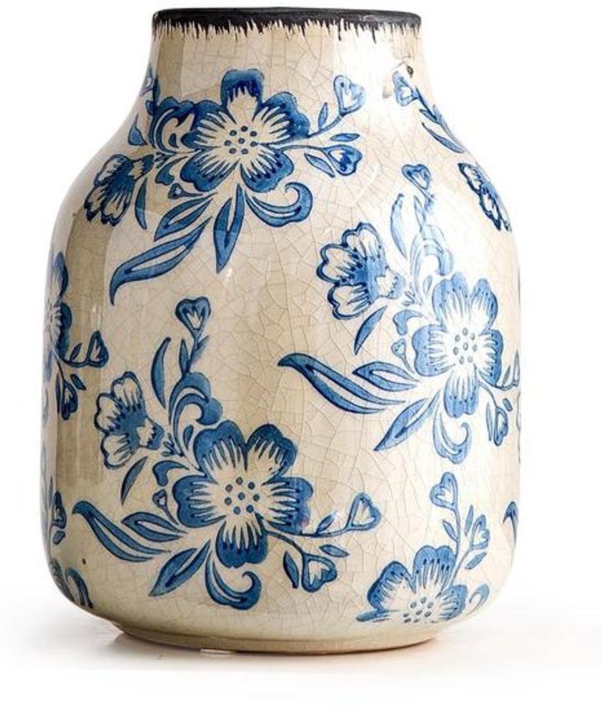 Keramische Tischvase, weiß und blau Porzellan, große blaue Vase für den Wohnbereich, ländliche rustikale Dekoration für den Wohnbereich, Blume...