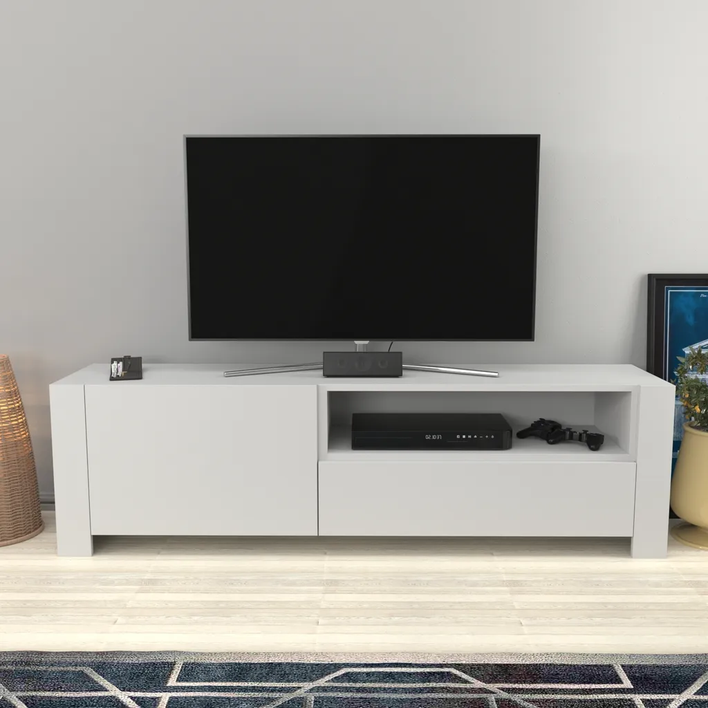 Meuble TV Decorotika Piedmont Blanc pour Écrans jusqu'à 72 Pouces