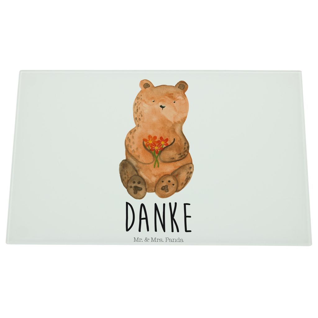 Mr. & Mrs. Panda Hackbrett Bär Dankbar - Weiß - Geschenk, Teddy, schneidbrett, Dankeschön, Schneidebrett Aus Glas, Glasschneidebrett, Danke, Blu...