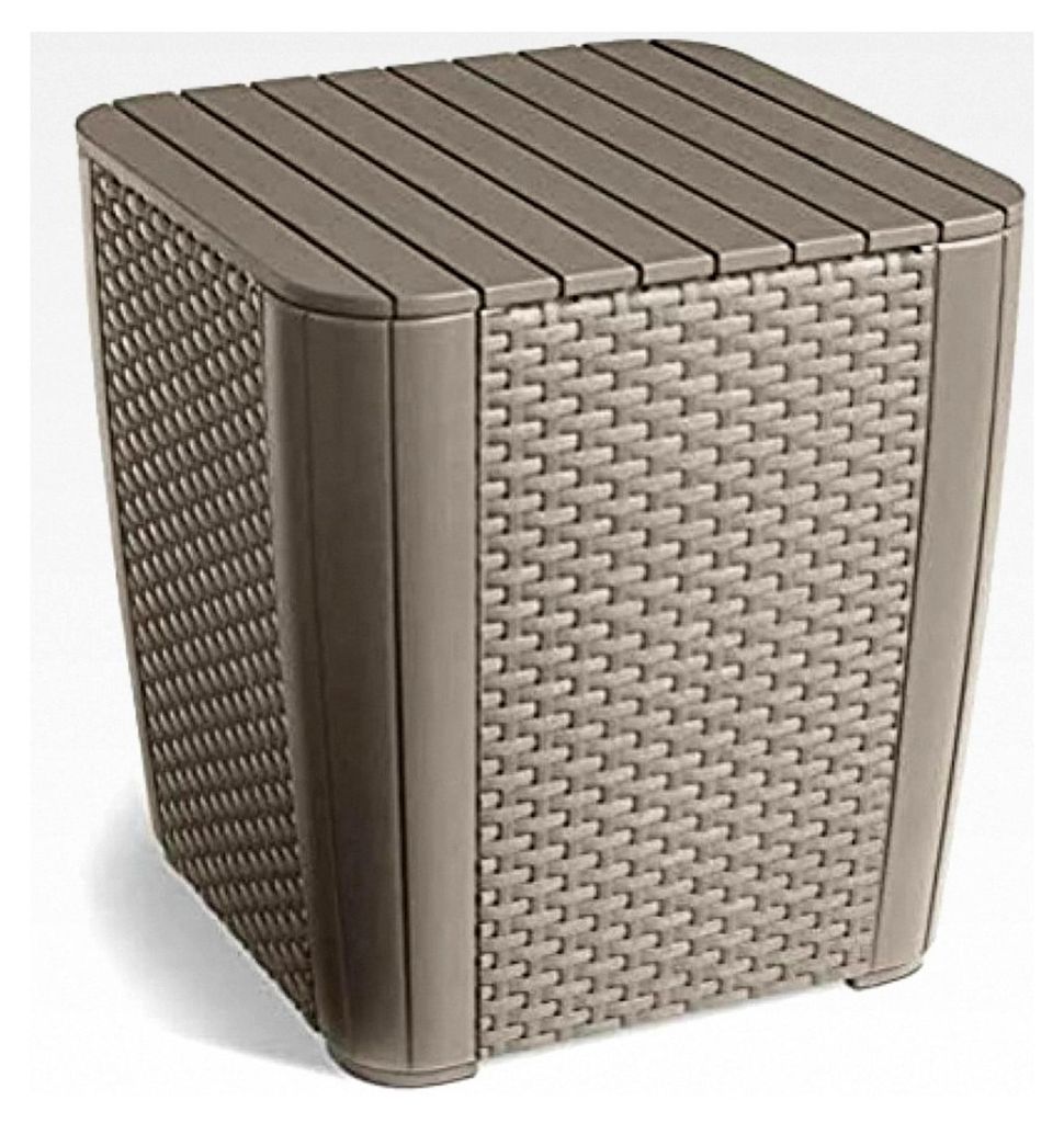 Allibert Gartentisch Luzon Flat Wicker, Cappuccino, abnehmbarer Deckel, mit Stauraum, Kunststoff, flache Rattanoptik