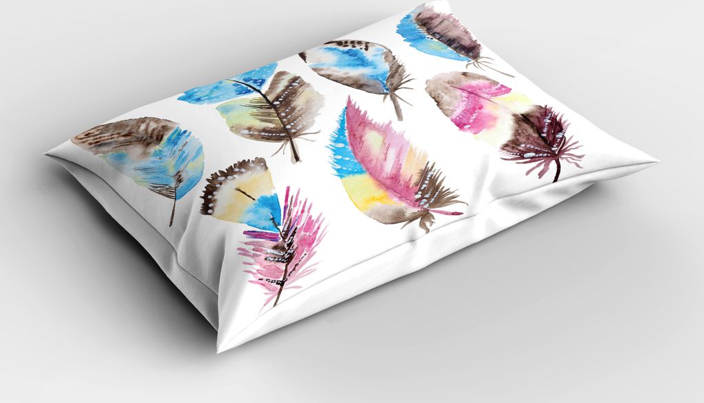 ABAKUHAUS Feder Kopfkissenbezug, Abstrakte Federn mit künstlerischer Anzeigen-Aquarell-Art Boho Inspirations-Weinlese, 40x80 cm, Mehrfarbig