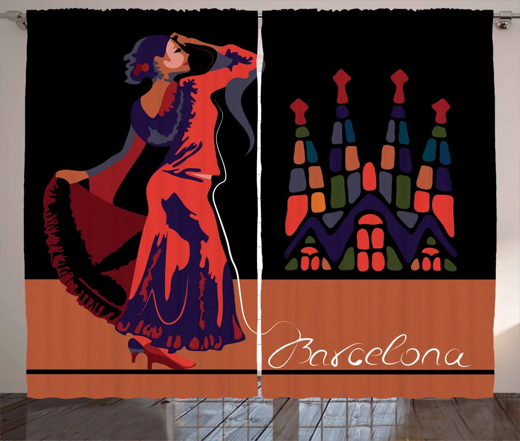 ABAKUHAUS Tenda rustica spagnola, ballerina tradizionale, tenda con passanti e ganci per camera da letto, 280 x 245 cm, multicolore
