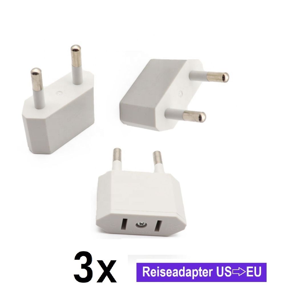 Reiseadapter USA / US auf EU – 3er Set – Steckeradapter für US Geräte in Europa (Weiß)
