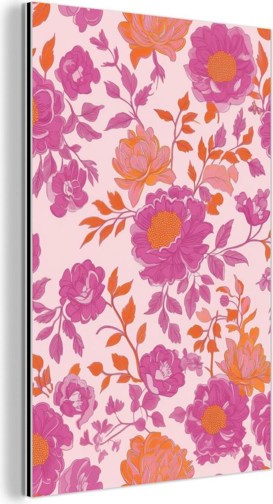 MuchoWow Wanddekoration Metall Metallbild Wandkunst 20x30 cm Florales Muster - Rosa - Orange - Blumen MuchoWow Aluminium Gemälde - Alu Dibond Bild