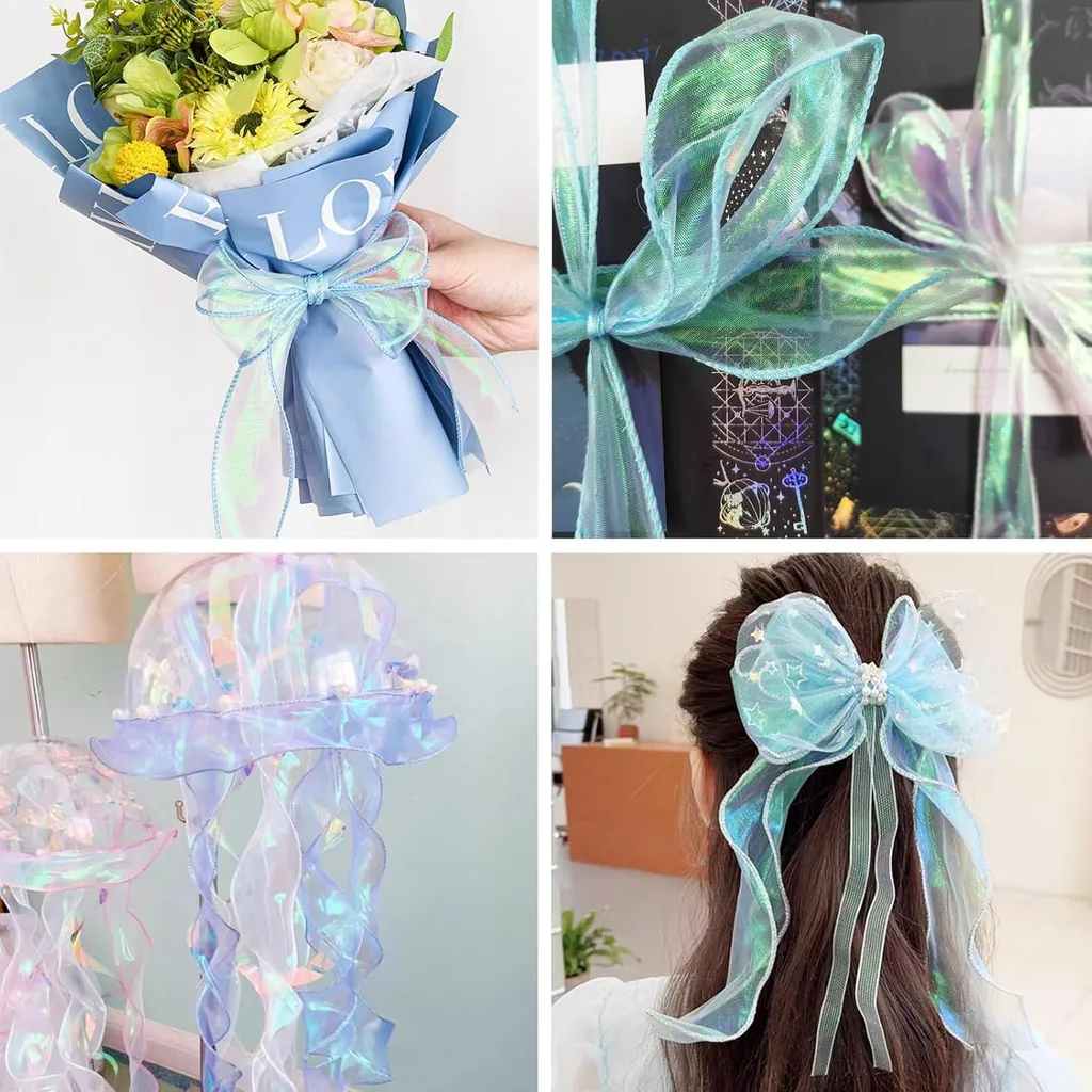 Ruban Organza Scintillant 45mm Effet Irisé pour Décoration de Fleurs