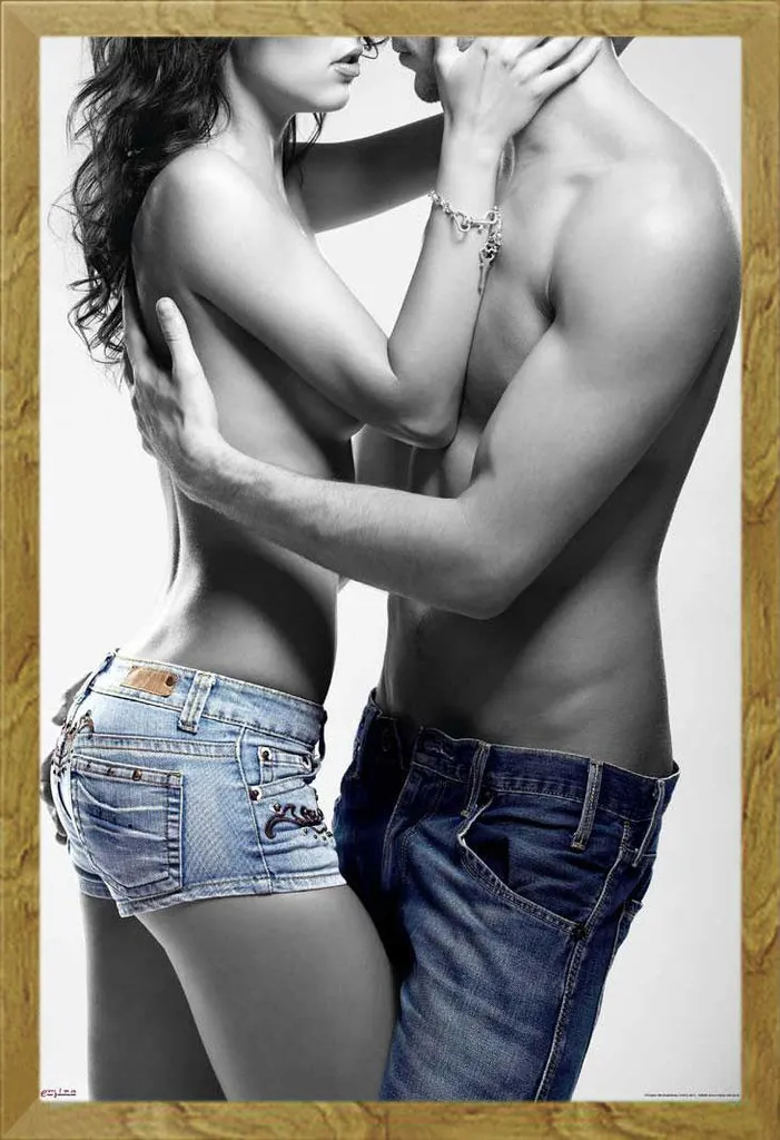Jeans Boy & Girl - Poster - Colore chiaro + cornice rimovibile, Shinsuke® Maxi MDF oak, vetro acrilico