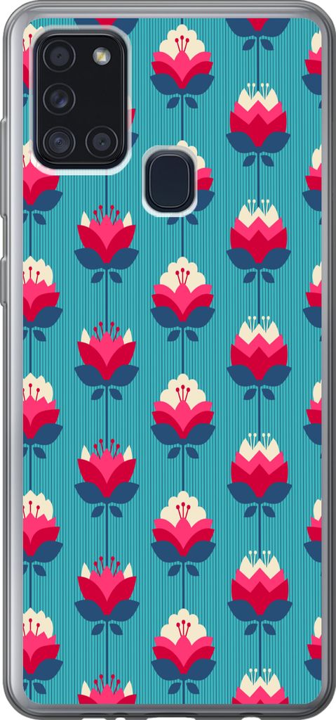 MuchoWow Handyhülle Schutzhülle Hülle für Telefoonhoesje Samsung Galaxy A21s Muster - Retro - Lilie Silikon Softcase Handy Hülle - Hartschale
