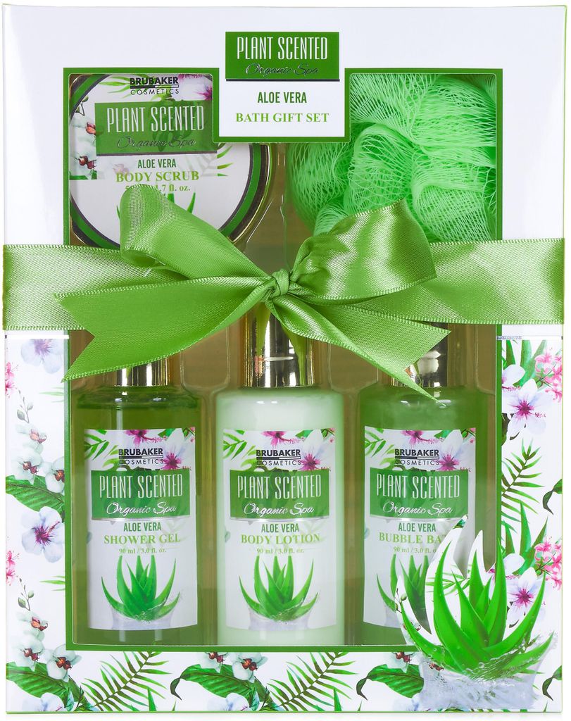BRUBAKER Cosmetics Dusch- und Badeset Aloe Vera - 5-teiliges Damen Geschenkset - Beauty Set für Frauen