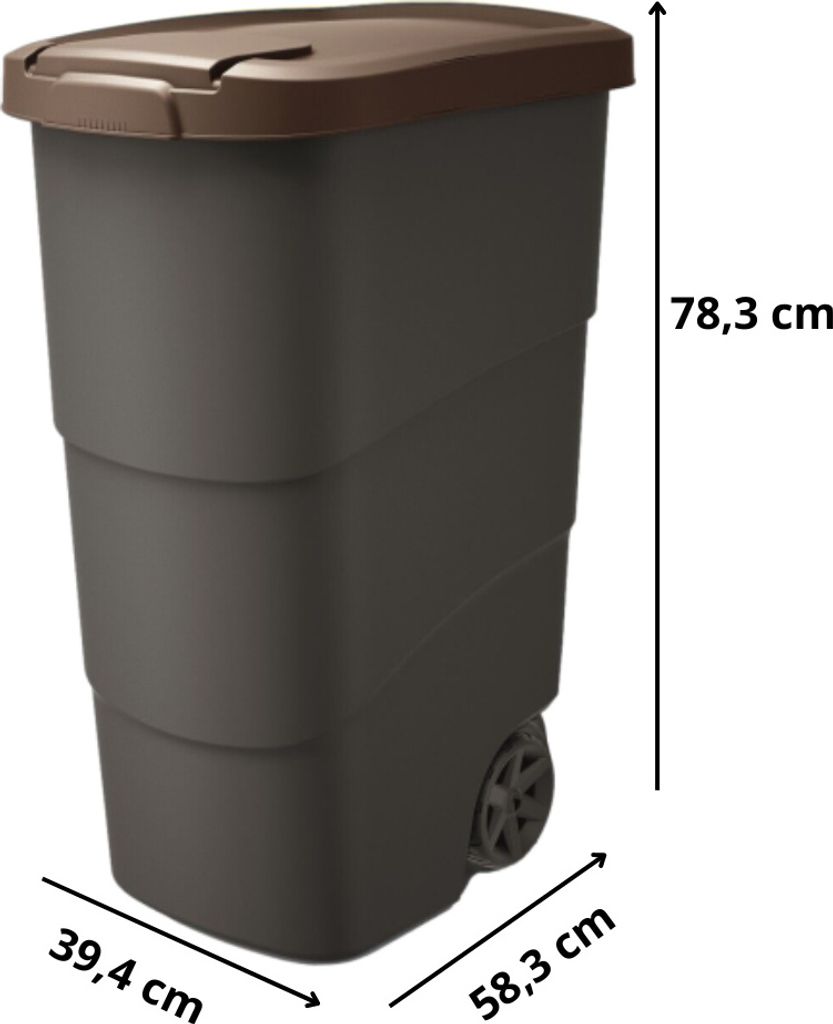 FORTENA Mülleimer Mülltonne mit Rädern und Deckel 90L Abfallbehälter zur Erleichterung der Trennung (Braun)