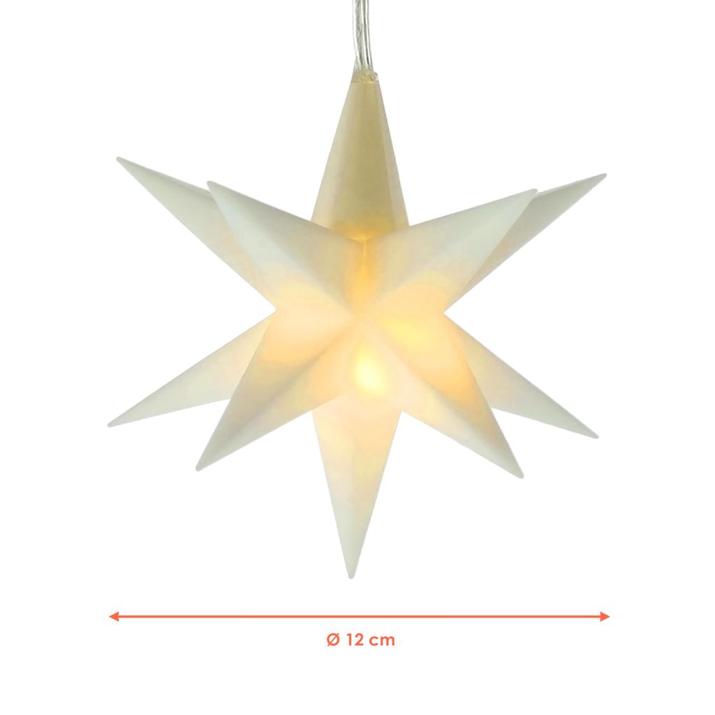 3D Weihnachtsstern 10 cm 3er Set mit Timer - weiß